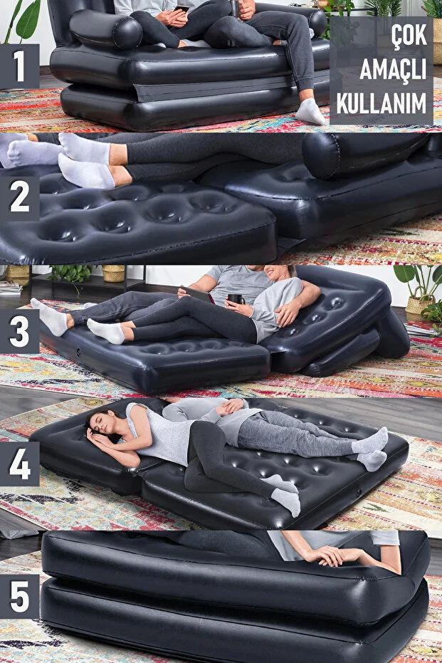 Açılır Şişme Koltuk ve Şişme Yatak Çift Kişilik 188x152x64 cm